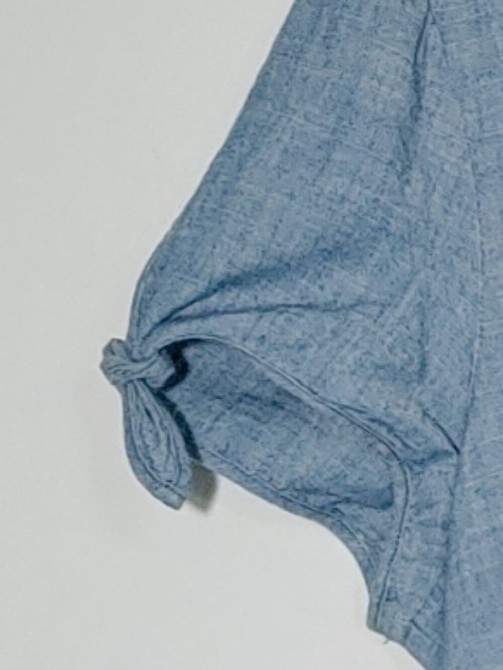 J. CREW CHAMBRAY FAUX WRAP RUFFLED A-LINE SHORT SLEEVE MINI DRESS size 8 BLUE - Picture 6 of 7